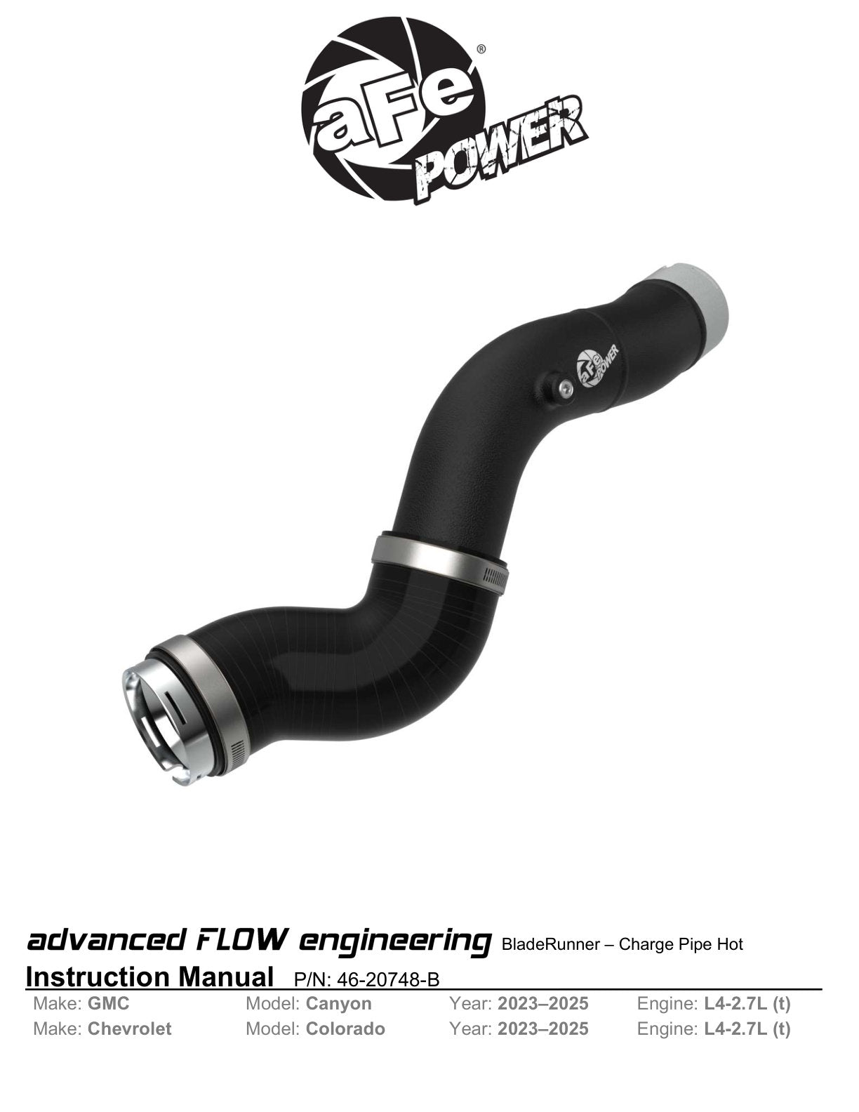 aFe BladeRunner Hot Charge Pipe | GM Colorado/Canyon (12-26) (46-20748-B)
