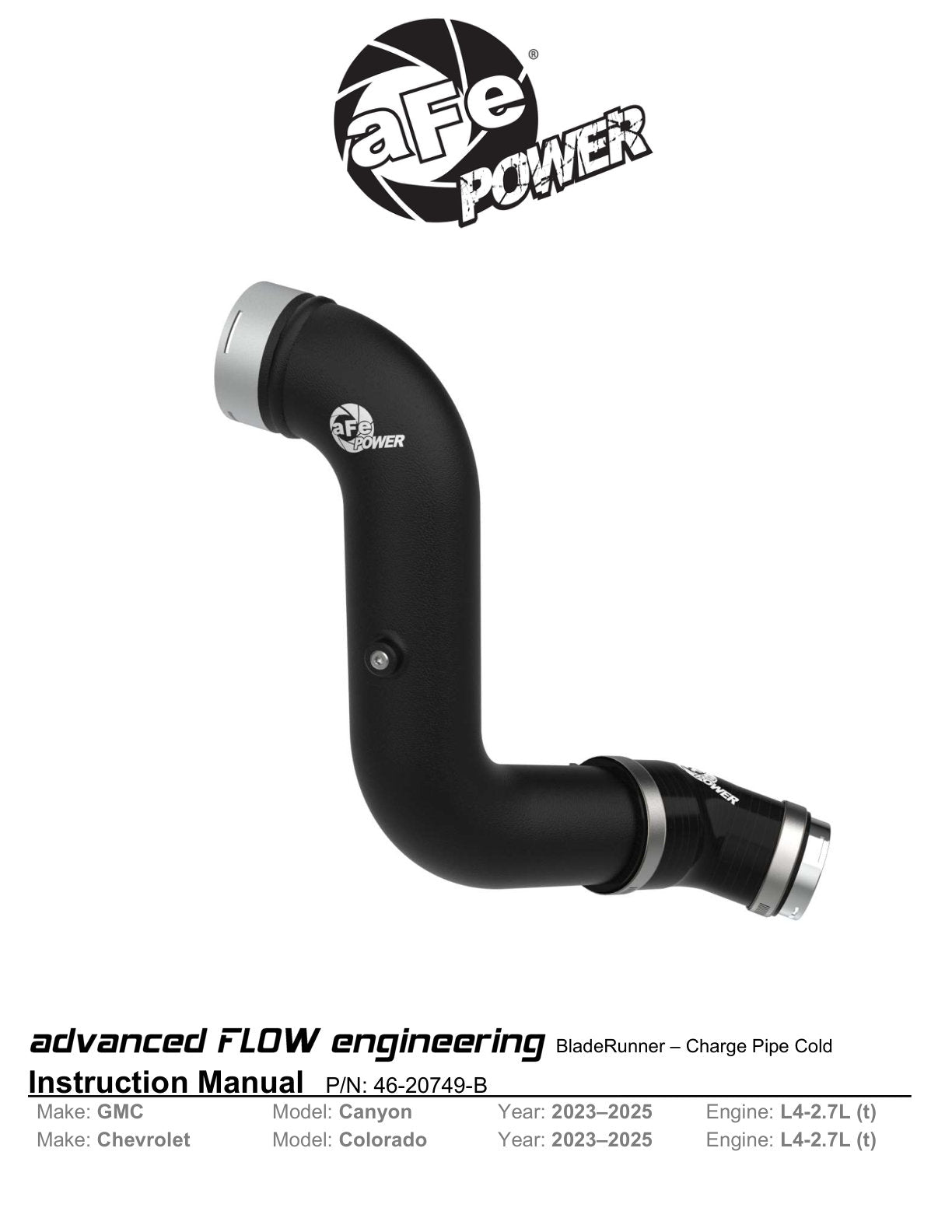 aFe BladeRunner Cold Charge Pipe | GM Colorado/Canyon (46-20749-B)
