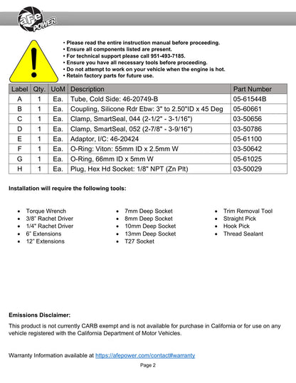 aFe BladeRunner Cold Charge Pipe | GM Colorado/Canyon (46-20749-B)