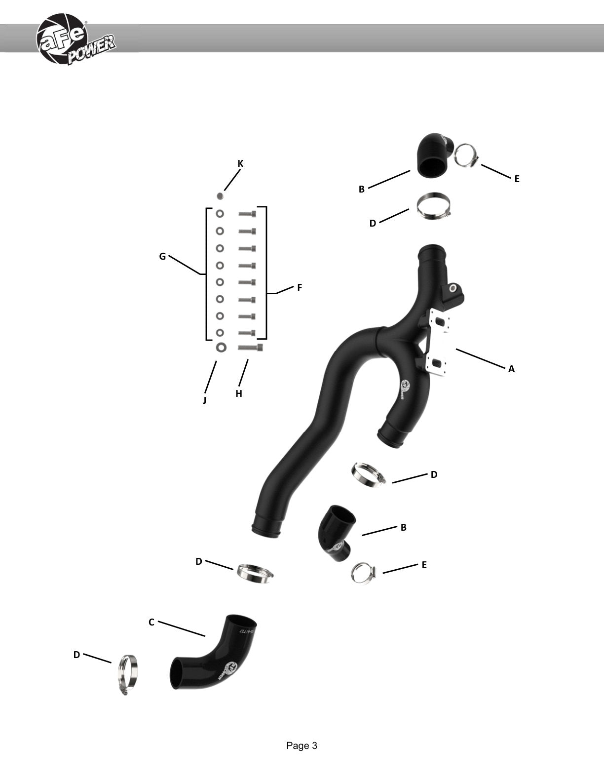 aFe 46-20808-B BladeRunner Aluminum Hot Charge Pipe Black For Genesis G70
