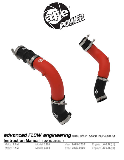 aFe 46-20814-R Hot & Cold Charge Pipe Kit Red For RAM 25-26 6.7L L6