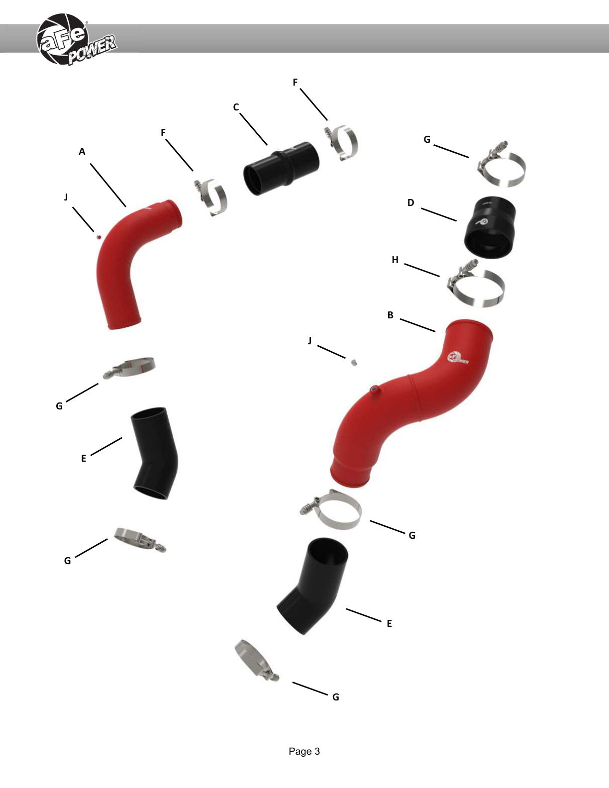 aFe 46-20814-R Hot & Cold Charge Pipe Kit Red For RAM 25-26 6.7L L6