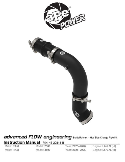 aFe BladeRunner 3in Aluminum Hot Charge Pipe Black RAM Diesel Trucks 25-26 L6-6.7L (td)