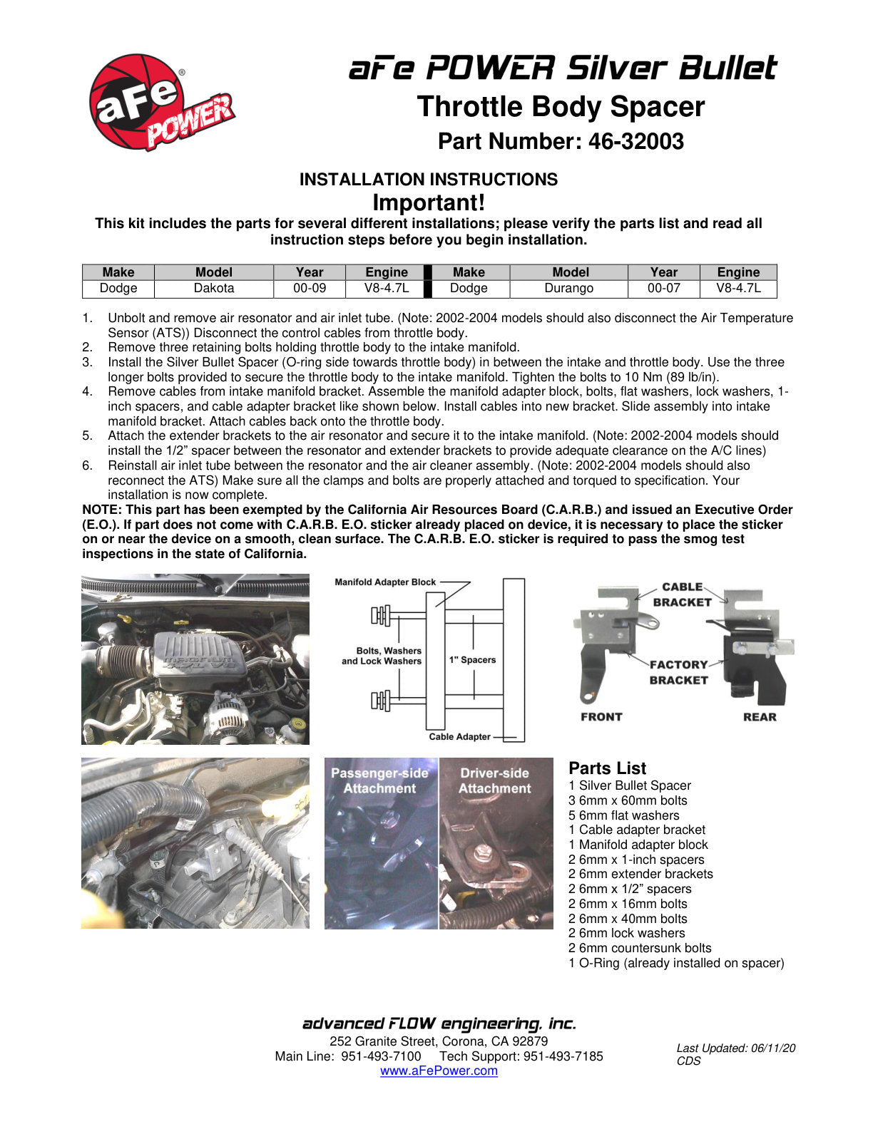 aFe Silver Bullet Throttle Body Spacer | Dodge 00-09 V8 4.7/5.7L HEMI (46-32003)