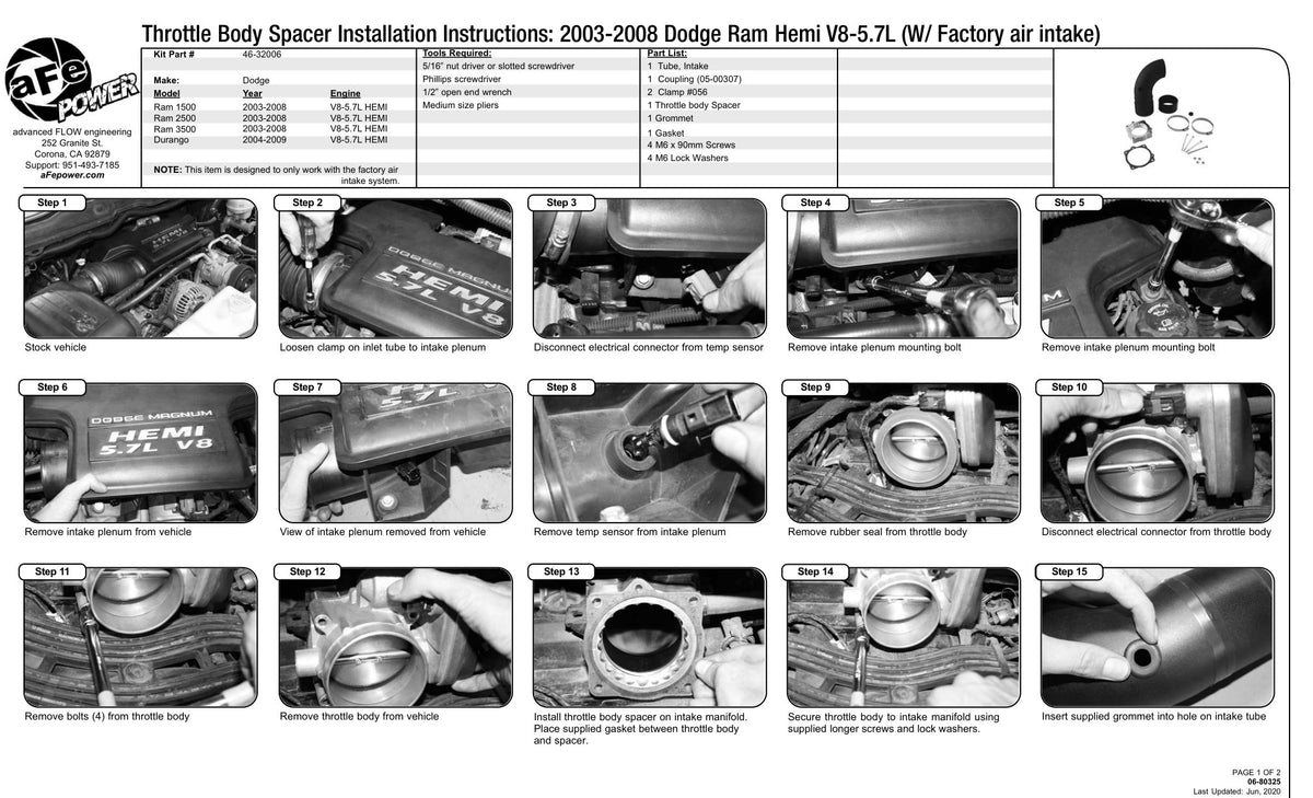 aFe Silver Bullet Throttle Body Spacer Kit | Dodge Ram V8-5.7L (03-08) (46-32006)