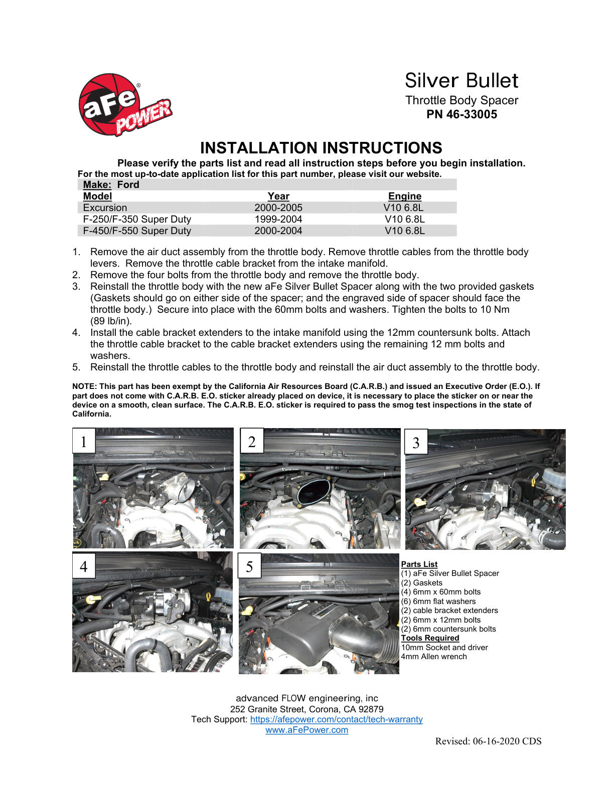 aFe Silver Bullet Throttle Body Spacer Kit | Ford Trucks V10-6.8L (99-04) (46-33005)