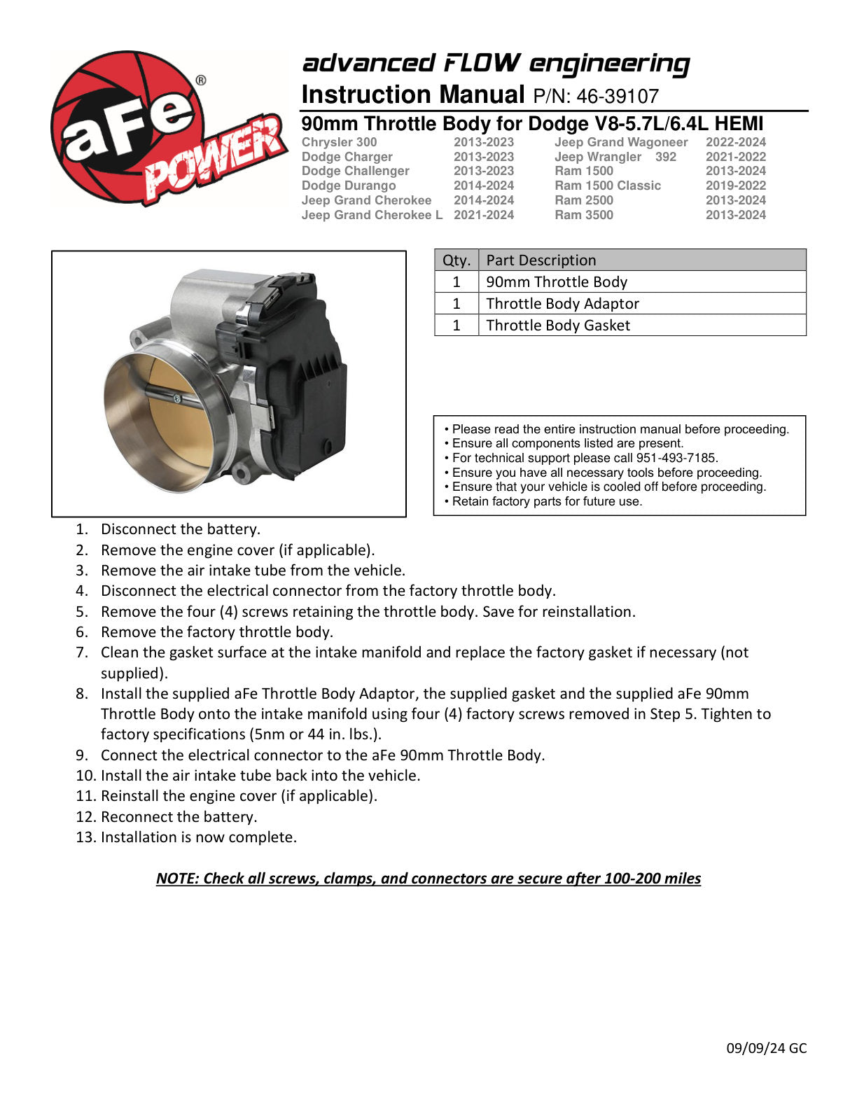aFe 90mm Throttle Body | Dodge Challenger/Chrysler 300 V8 5.7/6.4L (11-24) (46-39107)