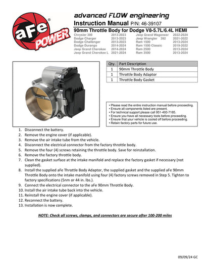 aFe 90mm Throttle Body | Dodge Challenger/Chrysler 300 V8 5.7/6.4L (11-24) (46-39107)