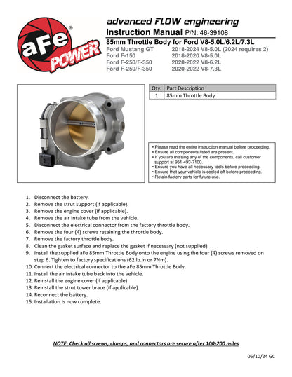 aFe 85mm Throttle Body | Ford Mustang GT 5.0L (15-20) (46-39108)