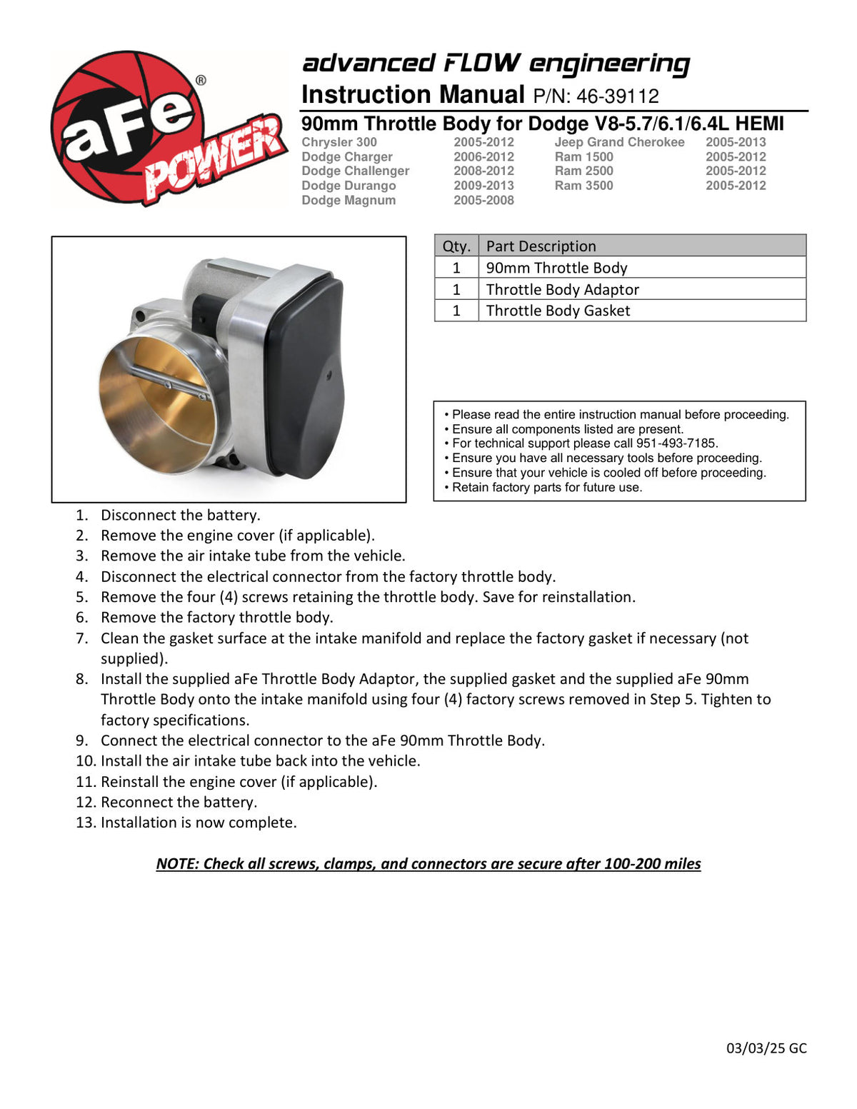 aFe 08-12 Dodge Challenger / 06-12 Dodge Charger 90mm Throttle Body