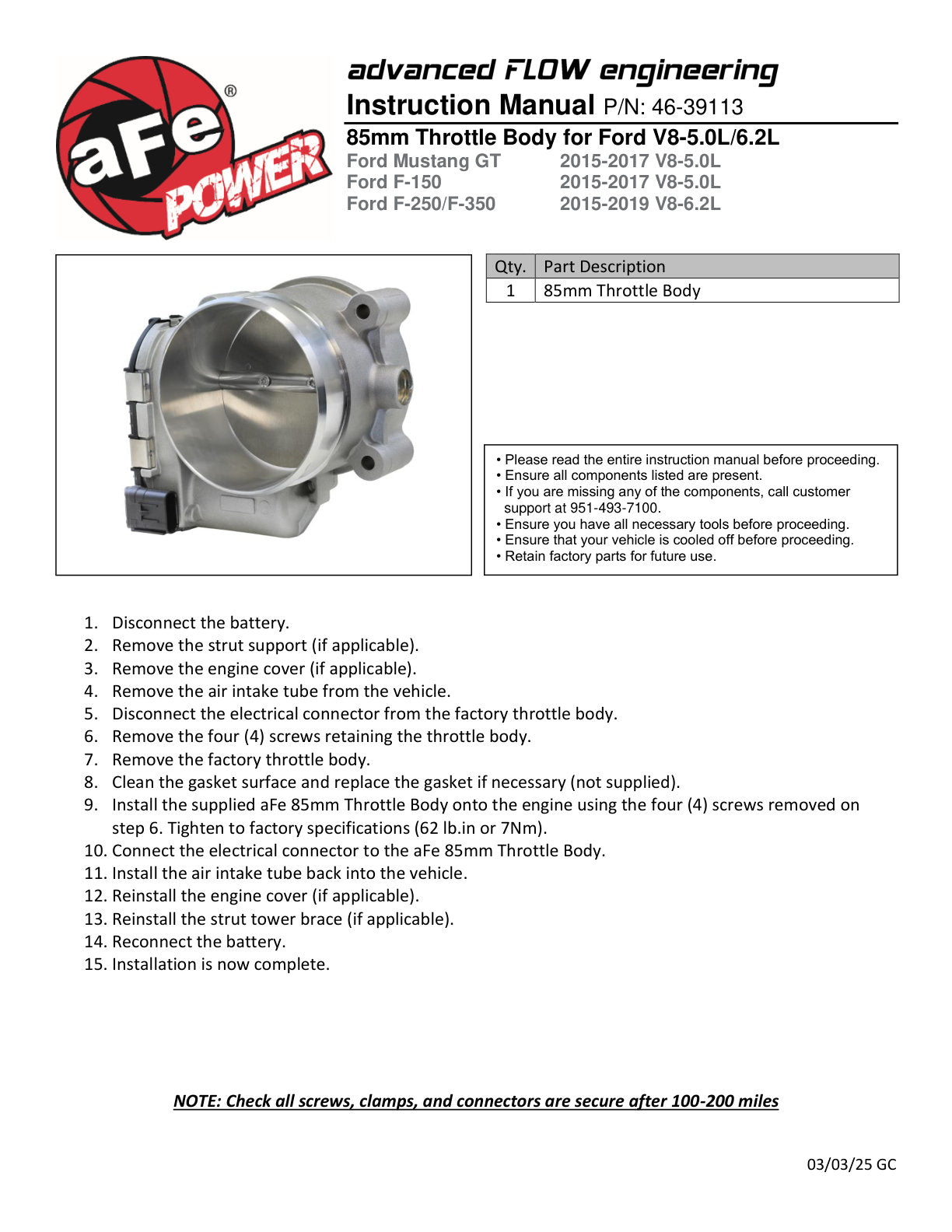 aFe Perf 85mm Throttle Body | Ford Mustang GT (11-16) (46-39113)