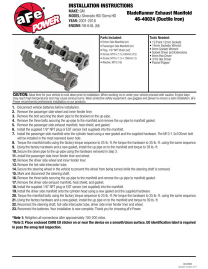 aFe BladeRunner Ported Ductile Iron Exhaust Manifold | GM Diesel Trucks V8-6.6L (01-16) (46-40024)