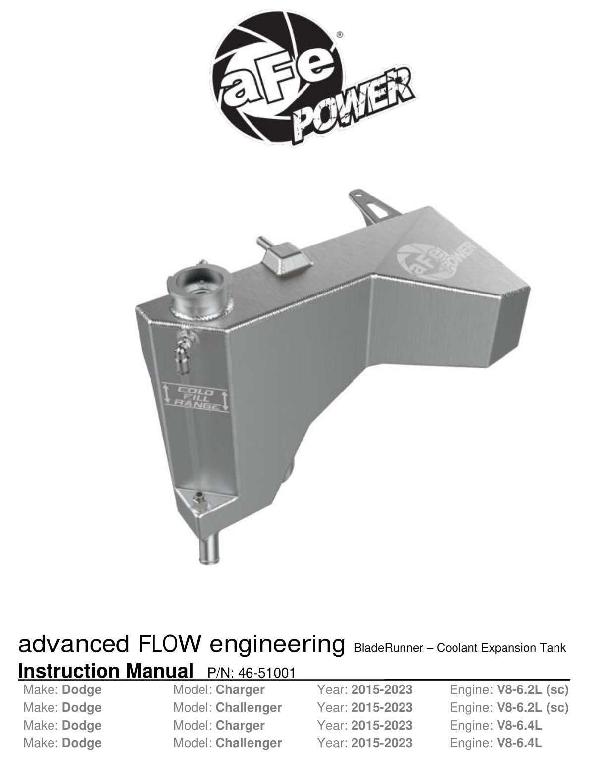 aFe BladeRunner GT Coolant Tank | Dodge Challenger/Charger 08-26 (46-51001)