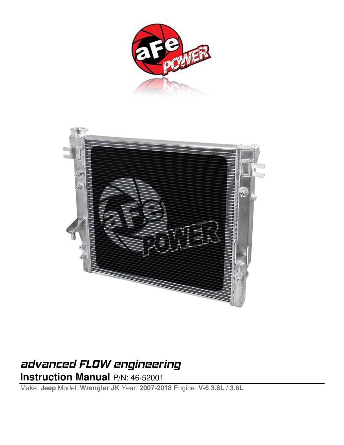aFe BladeRunner Street Series Aluminum Radiator | Jeep Wrangler JK V6-3.6/3.8L (07-18) (46-52001)