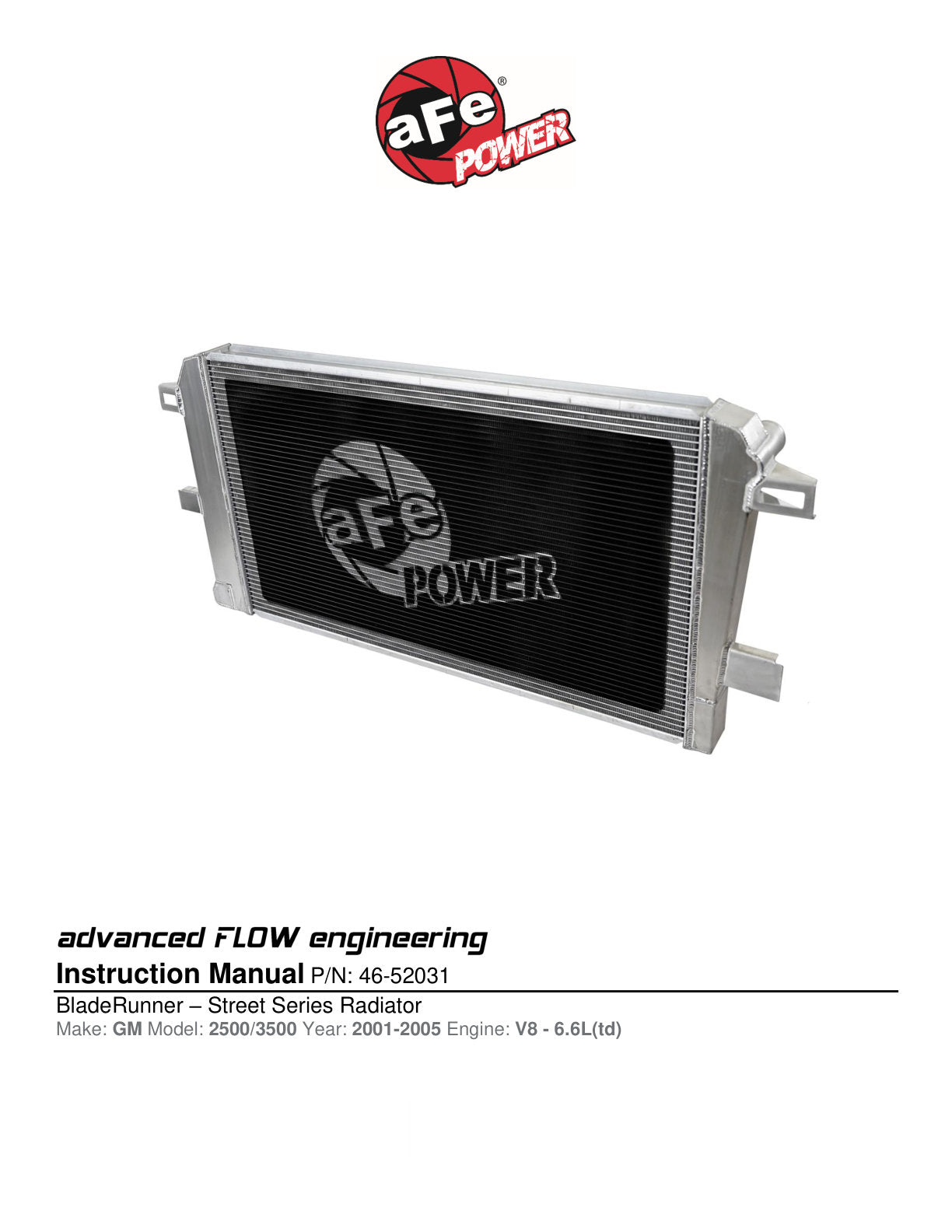 aFe Street Series Tube & Fin Radiator | GM Diesel Trucks 6.6L V8 (01-05) (46-52031)