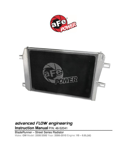 aFe BladeRunner Street Series Aluminum Radiator | GM Diesel 6.6L V8 (06-10) (46-52041)