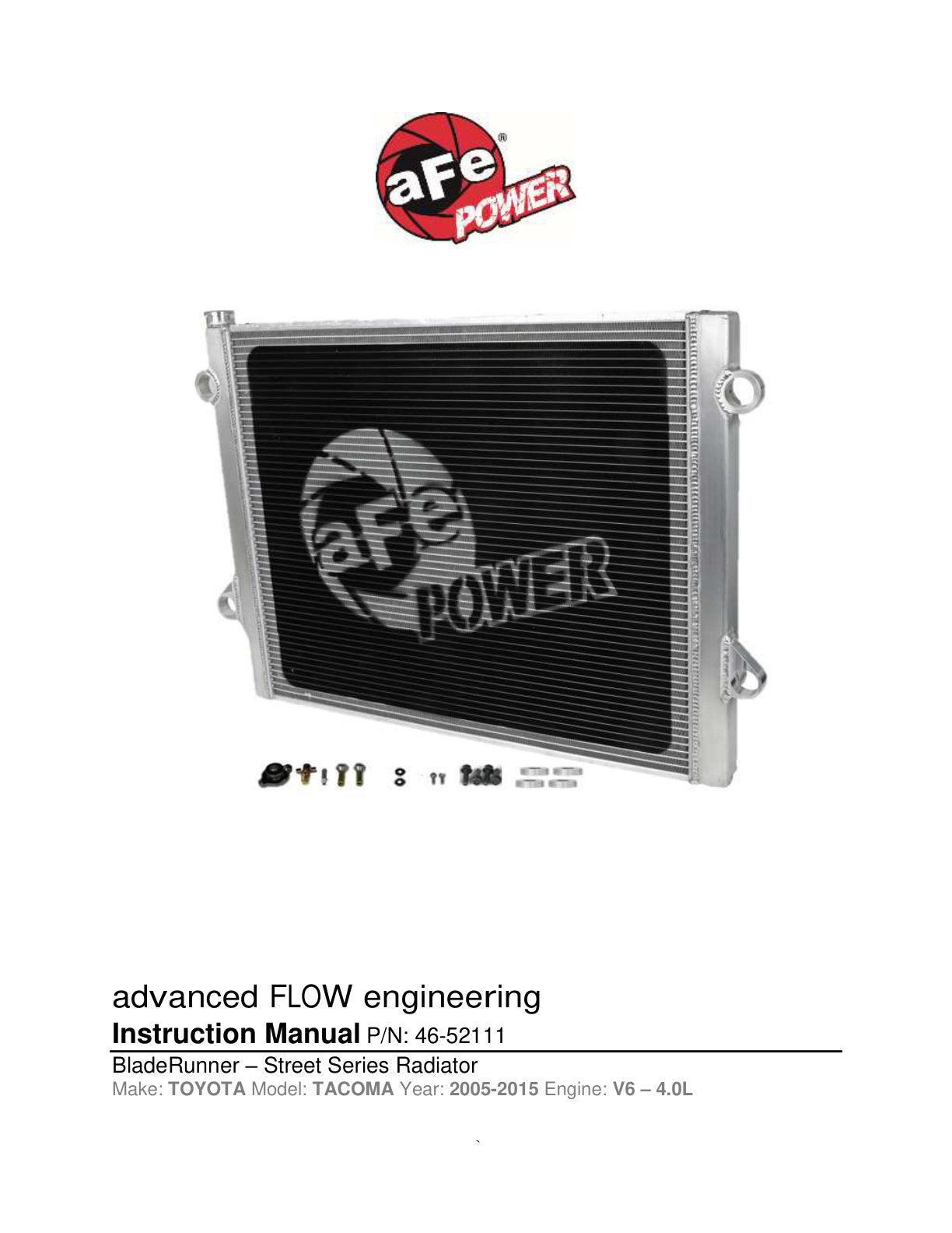 aFe BladeRunner Street Series Aluminum Radiator | Toyota Tacoma L4 2.7L/V6 4.0L (05-15) (46-52111)