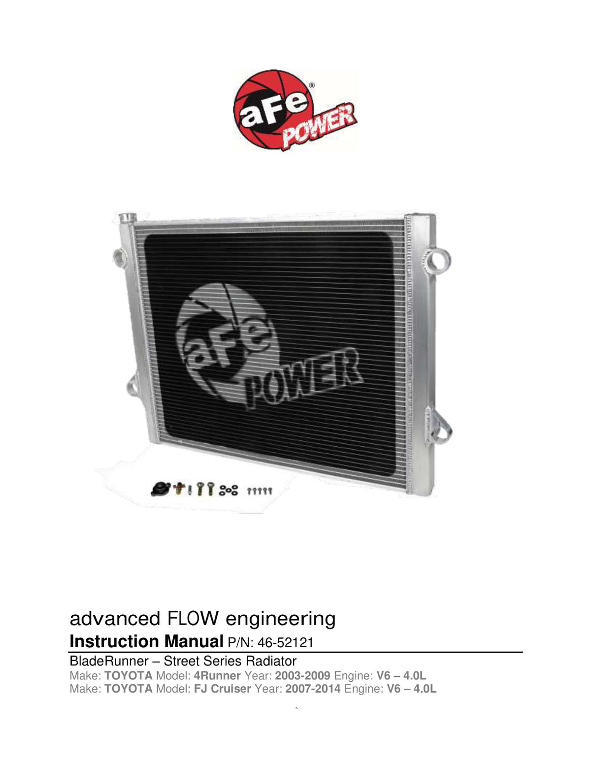 aFe BladeRunner Street Series Aluminum Radiator | Toyota 4Runner/FJ Cruiser (03-14) (46-52121)