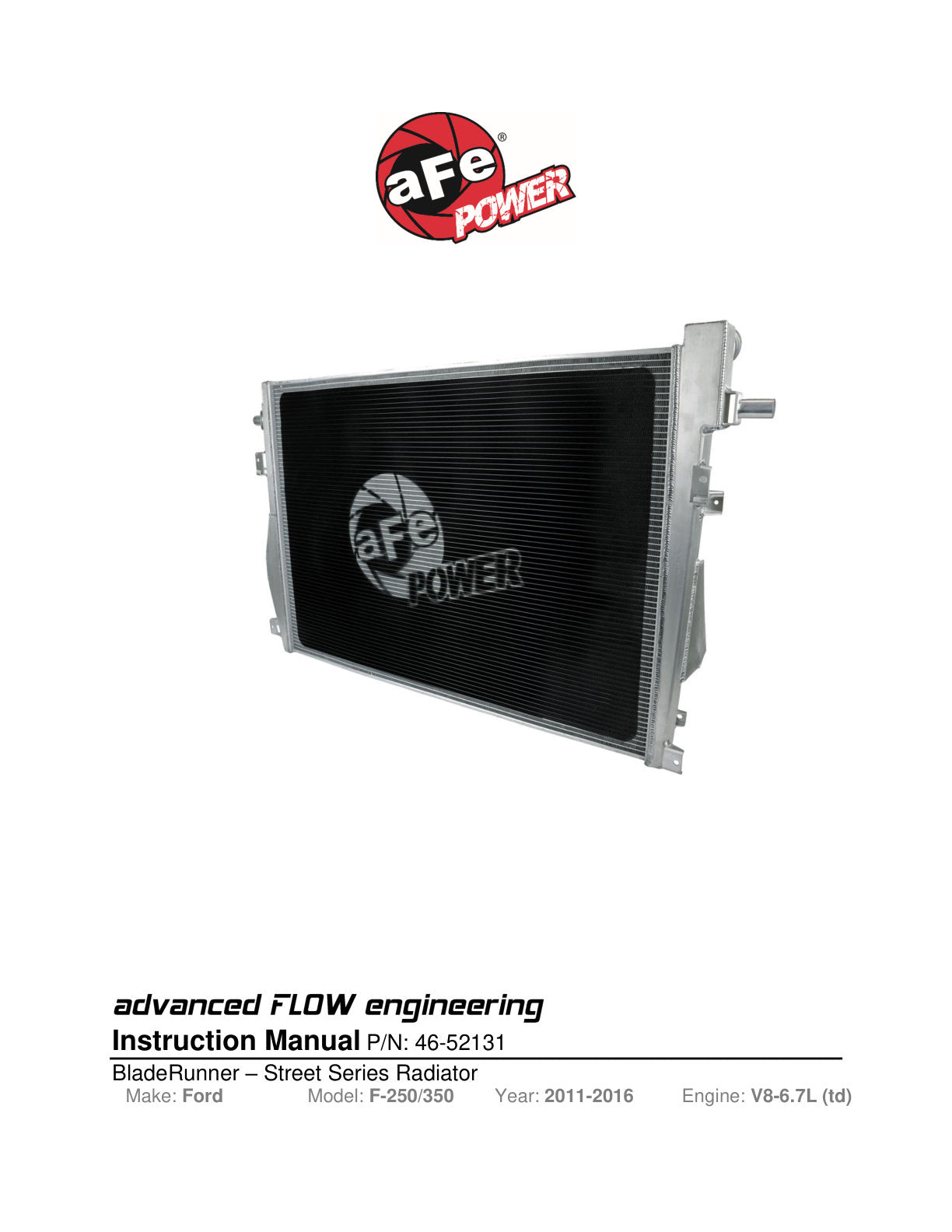 aFe BladeRunner High Cap Aluminum Radiator | Ford F250/F350 6.7L (11-16) (46-52131)