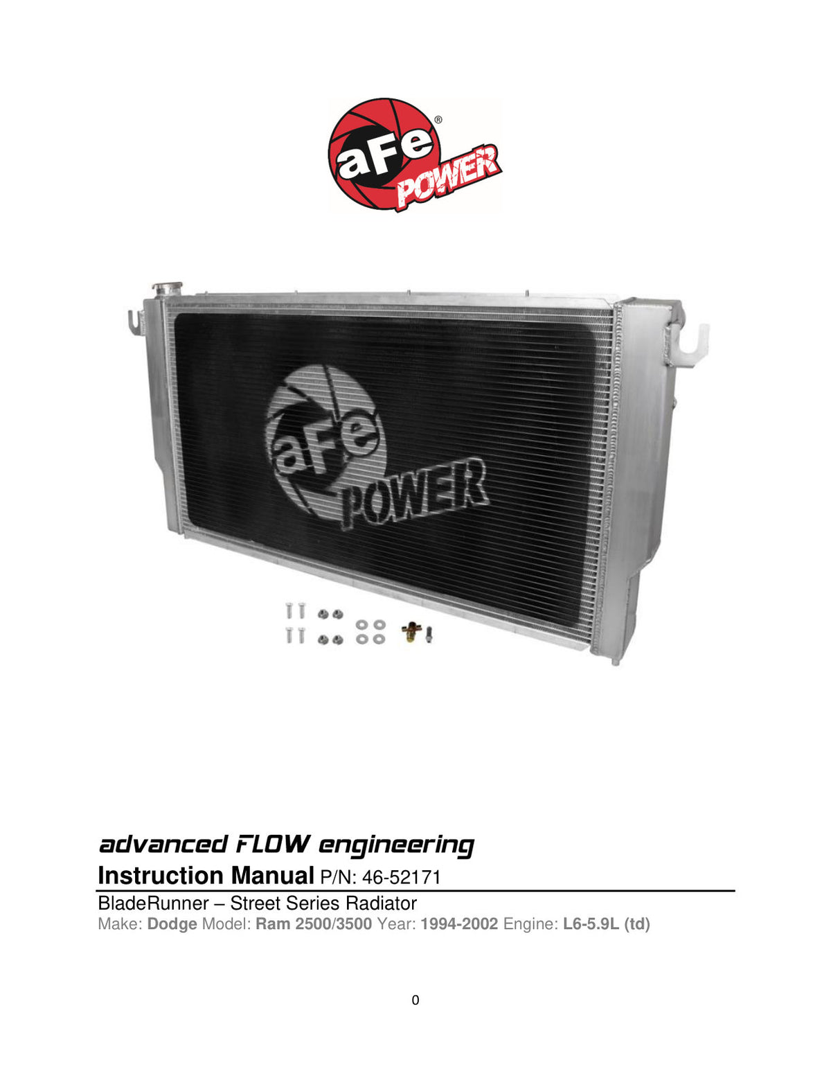 aFe BladeRunner Street Series Aluminum Radiator | Dodge Ram 2500/3500 (94-02) (46-52171)