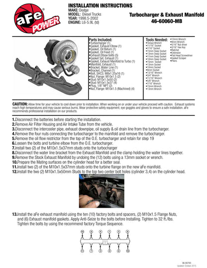 aFe Bladerunner Turbo w/ Exhaust Manifold | Dodge Ram 2500/3500 Van (94-02) (46-60060-MB)