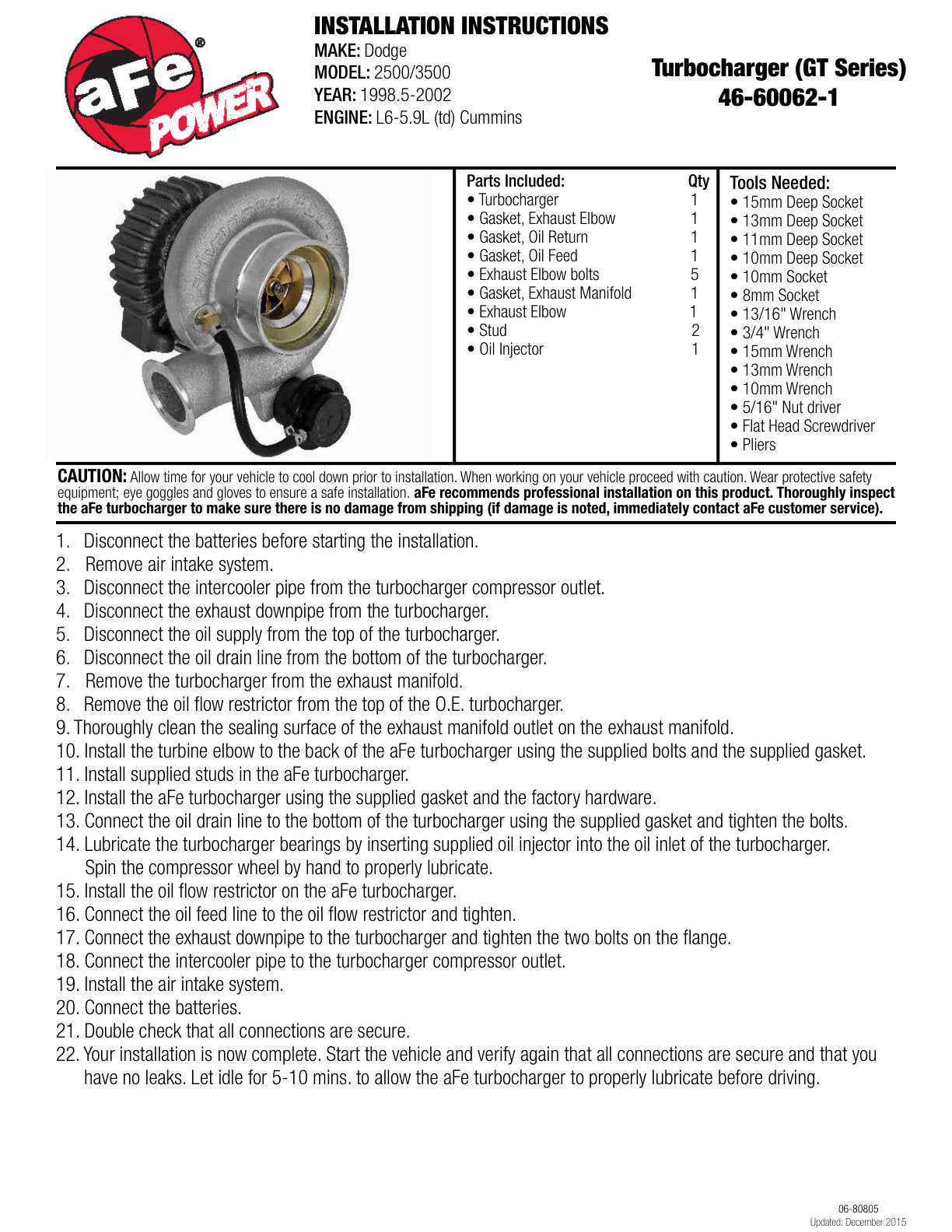 aFe Bladerunner Turbocharger | Dodge Ram Van 94-02 5.9L (46-60062-1)