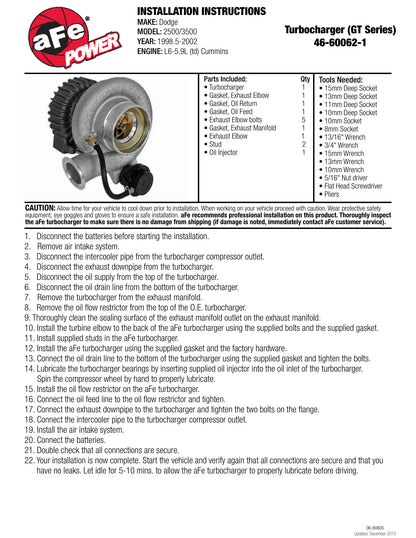 aFe Bladerunner Turbocharger | Dodge Ram Van 94-02 5.9L (46-60062-1)