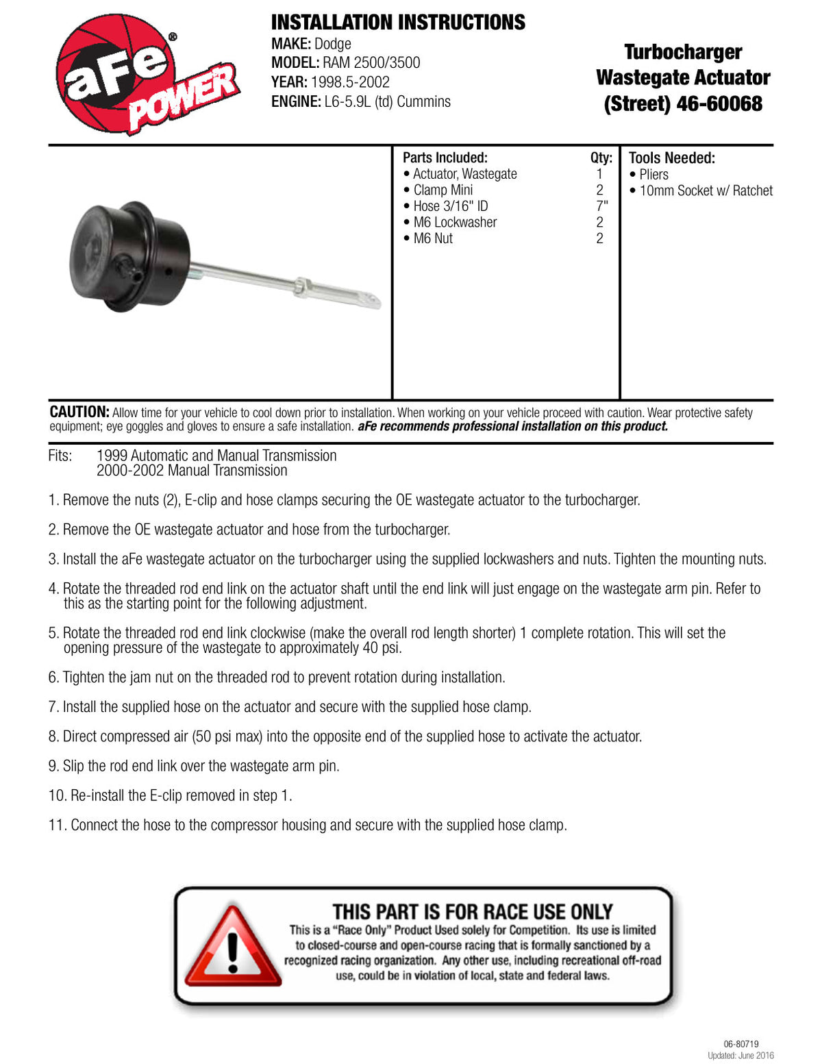 aFe Power BladeRunner Wastegate Actuator 20-60 PSI | Dodge Diesel Trucks L6-5.9L (46-60068)