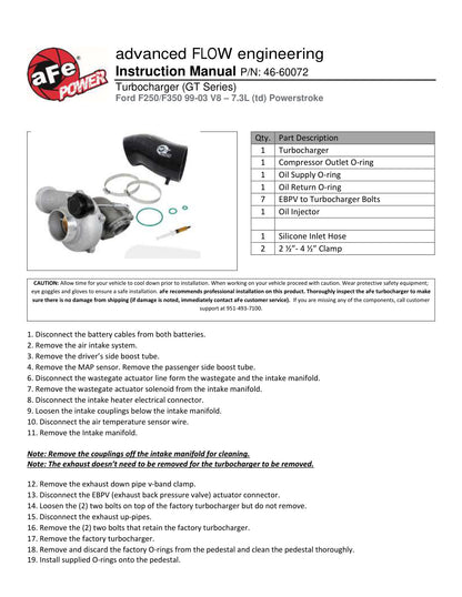 aFe Bladerunner 86mm Turbocharger | Ford 99-07 F-250/350 (46-60072)