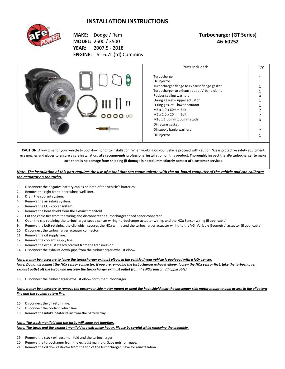 aFe BladeRunner GT Turbocharger 07-18 Dodge Ram 6.7L (46-60252)
