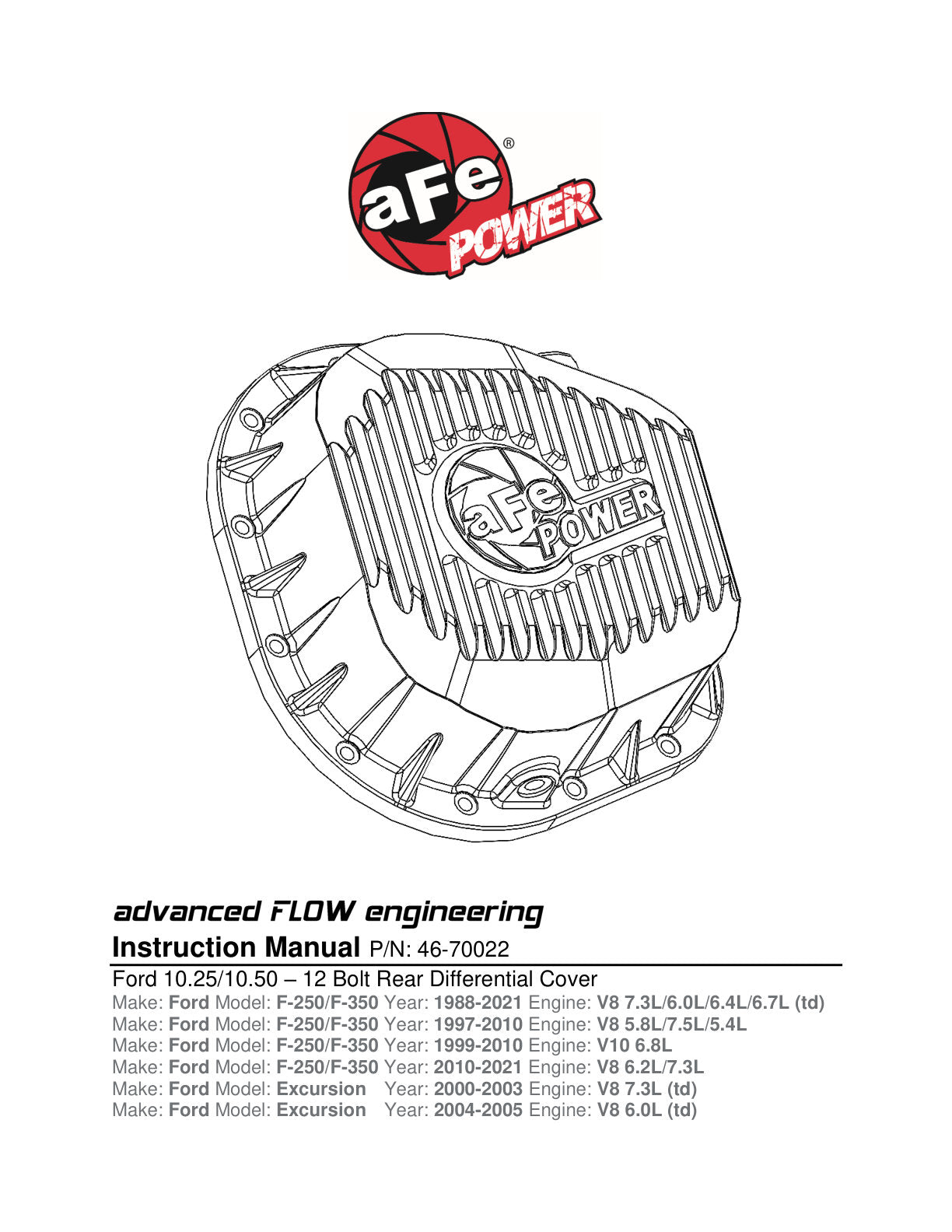 aFe Pro Series 10.25/10.50-12 Bolt Rear Diff Cover Black w/ Machined Fins | Ford V8 86-99 (46-70022)