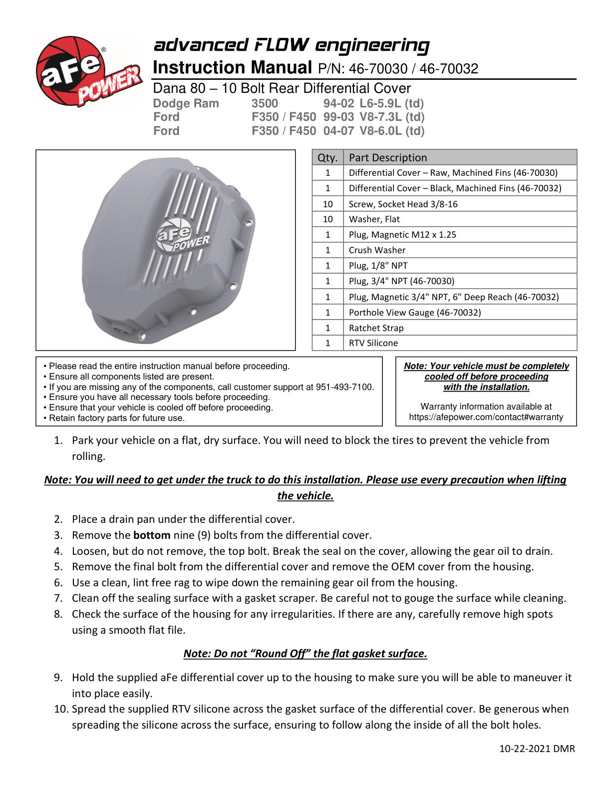 aFe Street Series D&S Rear Diff Cover w/ Machined Fins | Dodge 94-07 Ram 2500/3500 (46-70030)