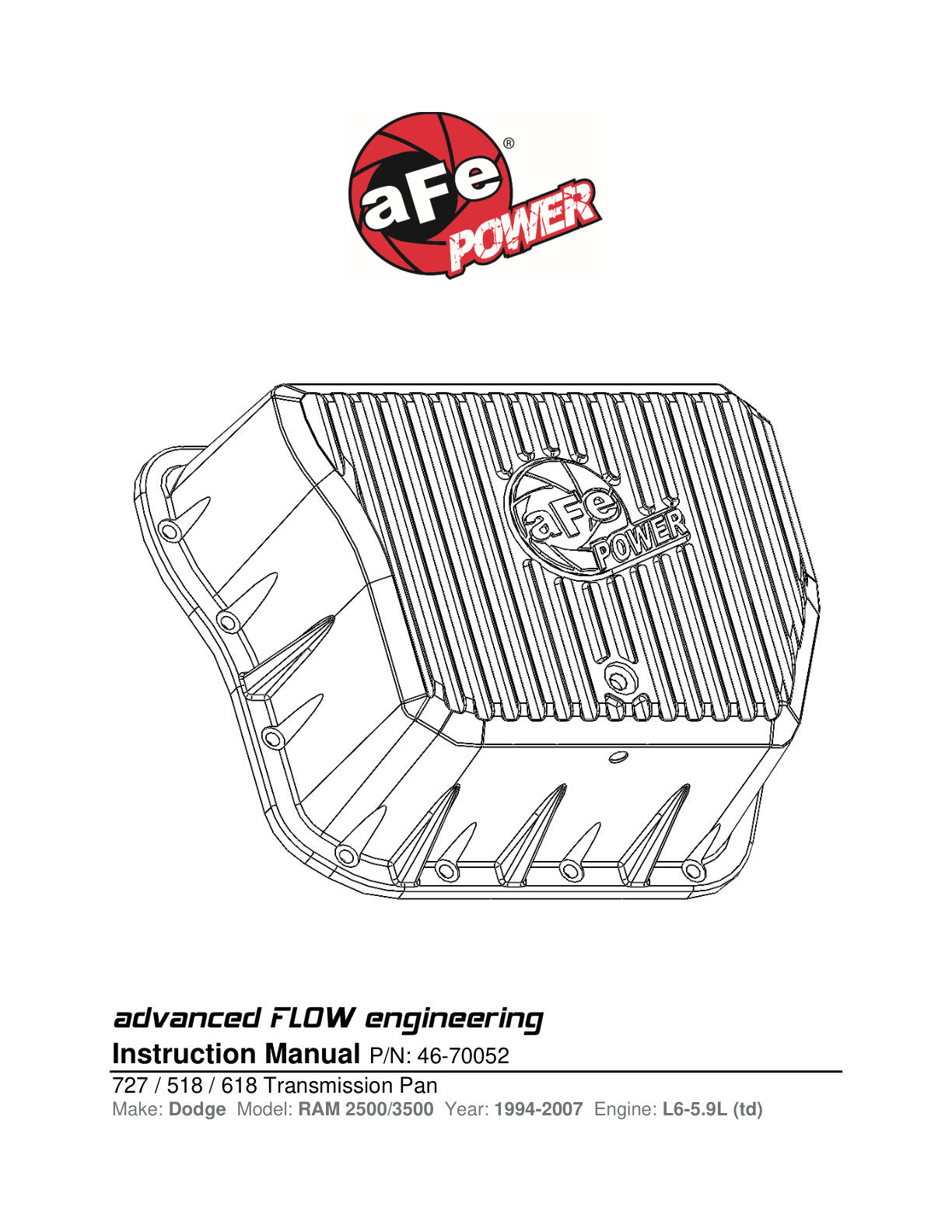 aFe Pro Series Transmission Pan w/ Machined Fins Black | Dodge Ram 94-07 (46-70052)