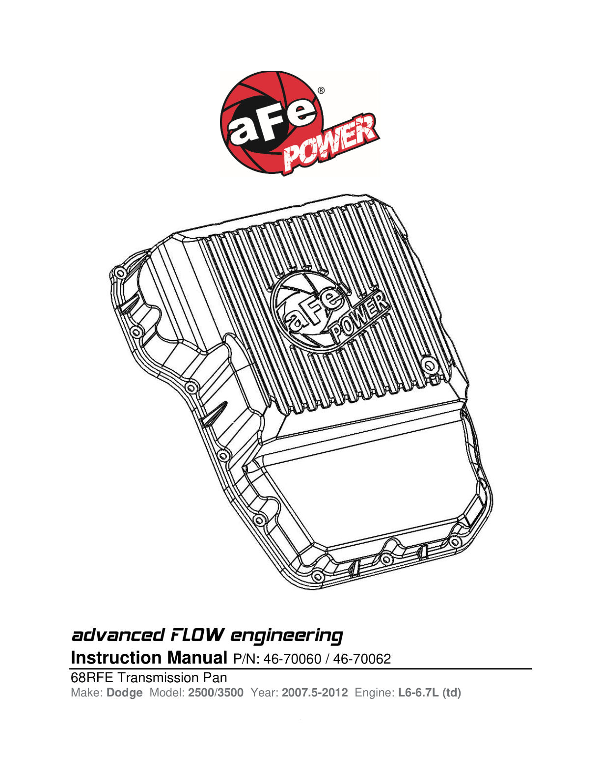 aFe Power Transmission Pan Raw w/ Machined Fins | Dodge Diesel Trucks 07.5-12 L6-6.7L (46-70060)