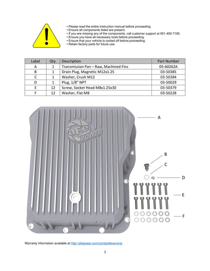 aFe Street Series Trans Pan Cover Raw | GM V8 6.6L (01-14) (46-70070)