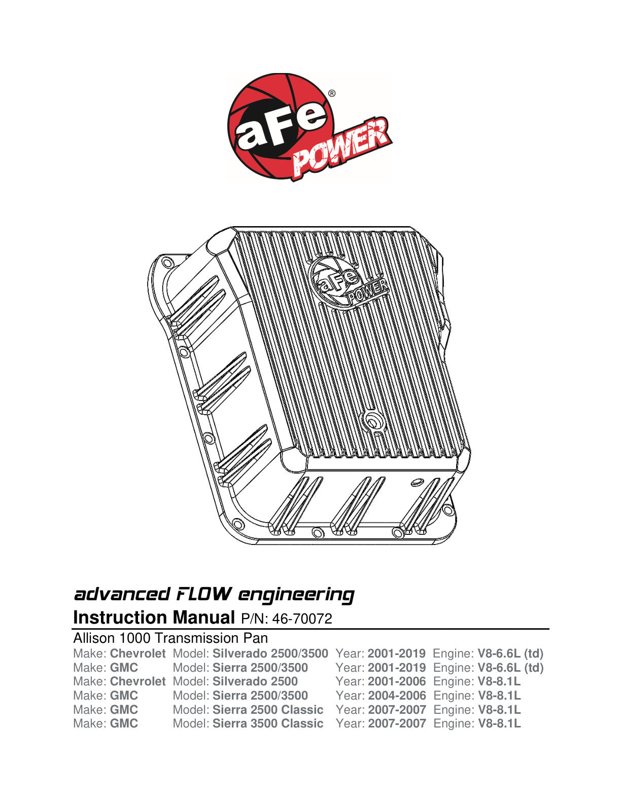 aFe Power Pro Series Machined Transmission Pan Cover | GM Diesel Trucks V8-6.6L (01-14) (46-70072)