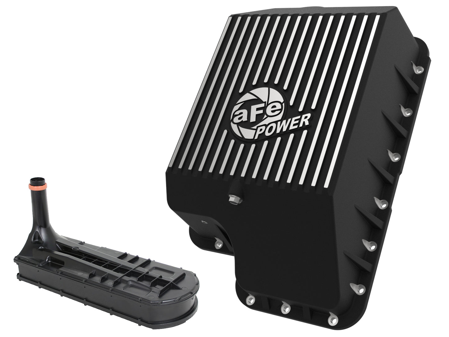 aFe Pro Series Transmission Pan w/ Machined Fins Black | Ford 03-10 V8 6.0/6.4L (46-70122-1)