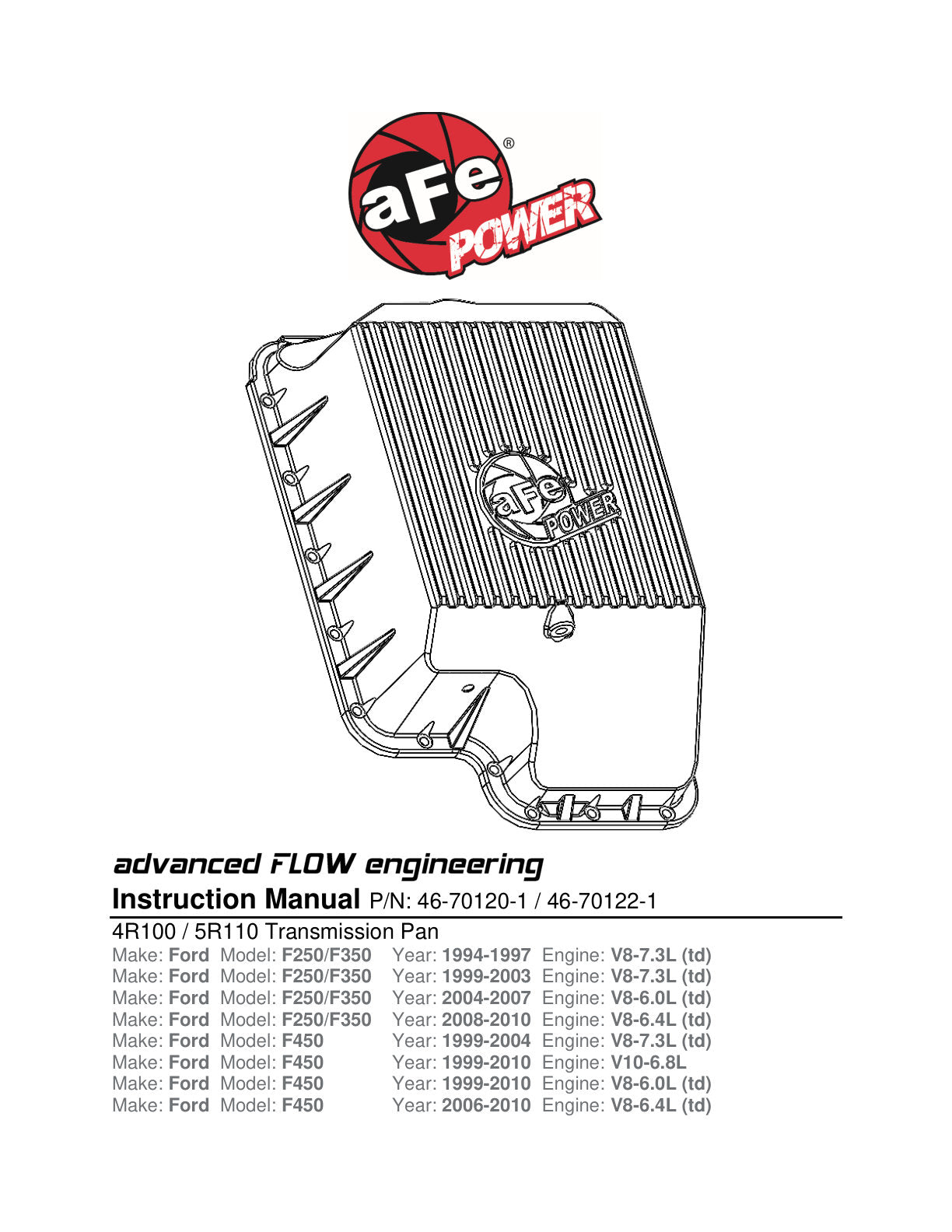 aFe Pro Series Transmission Pan w/ Machined Fins Black | Ford 03-10 V8 6.0/6.4L (46-70122-1)