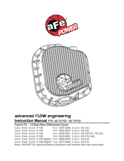 aFe Pro Series Rear Diff Cover 9.75-12 Bolt Axle w/ Machined Fins Black | Ford (11-13) (46-70152)