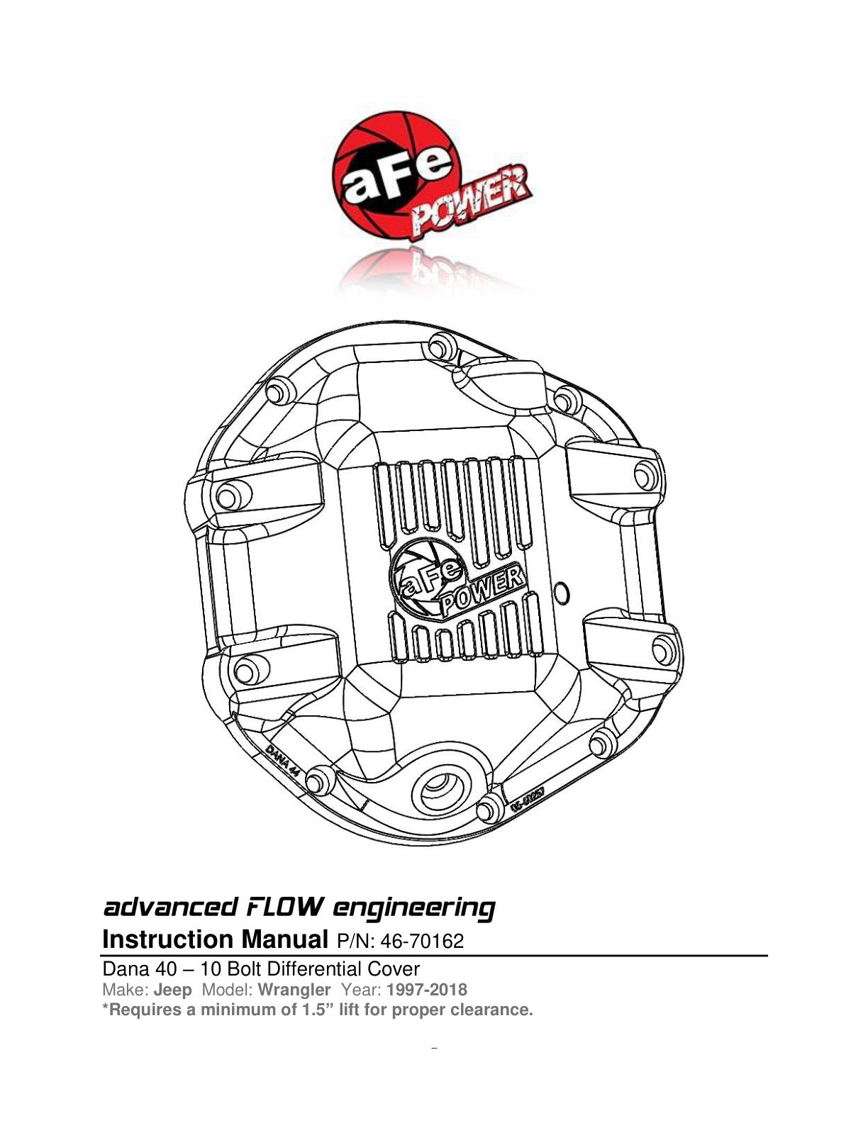aFe Pro Series Rear Differential Cover Black w/ Machined Fins | Jeep Dana 44 (97-14) (46-70162)