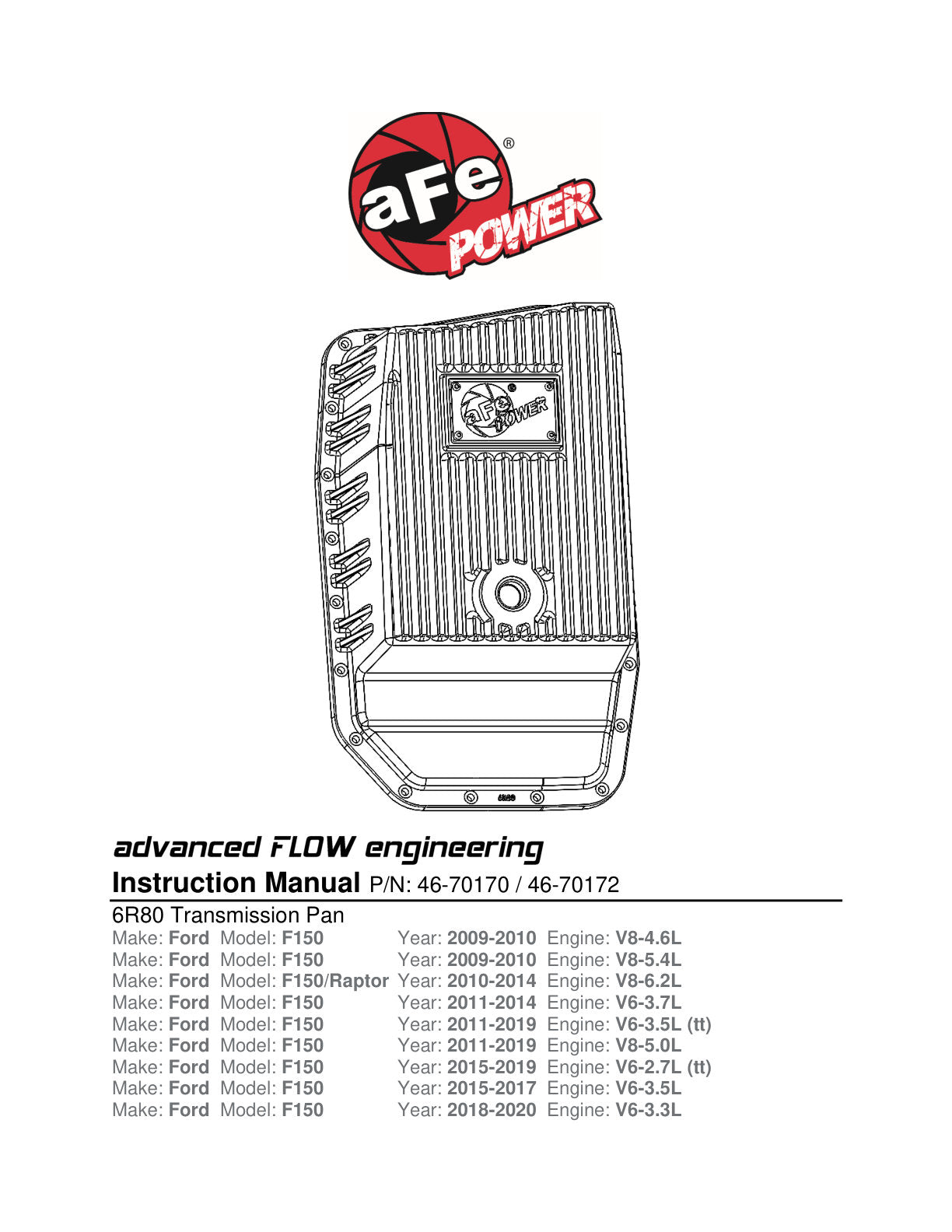 aFe Power Pro Series Transmission Pan Black w/ Machined Fins | Ford F-150 (09-14) (46-70172)