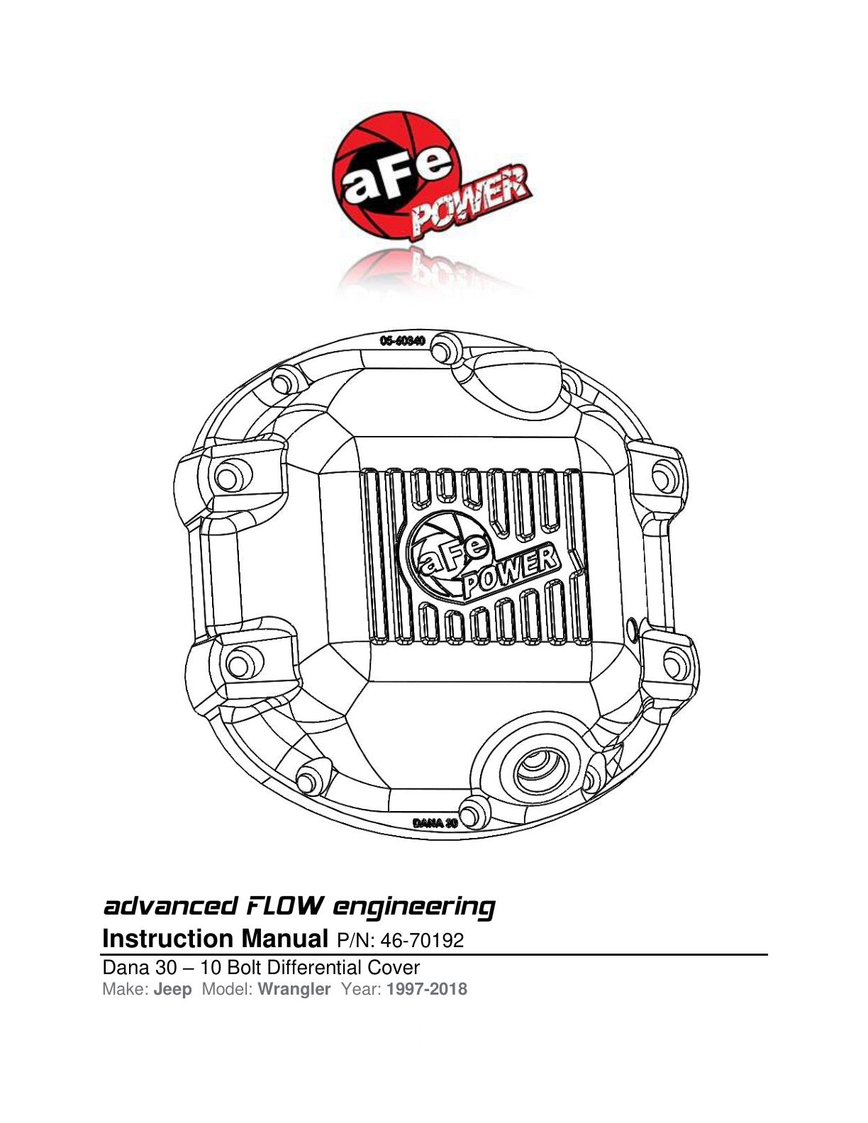 aFe Pro Series Front Differential Cover w/ Machined Fins Black | Jeep Dana 30 (97-15) (46-70192)