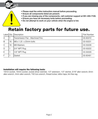 aFe Power Street Series Transmission Pan Raw w/ Machined Fins | GM Trucks (99-16) (46-70240)