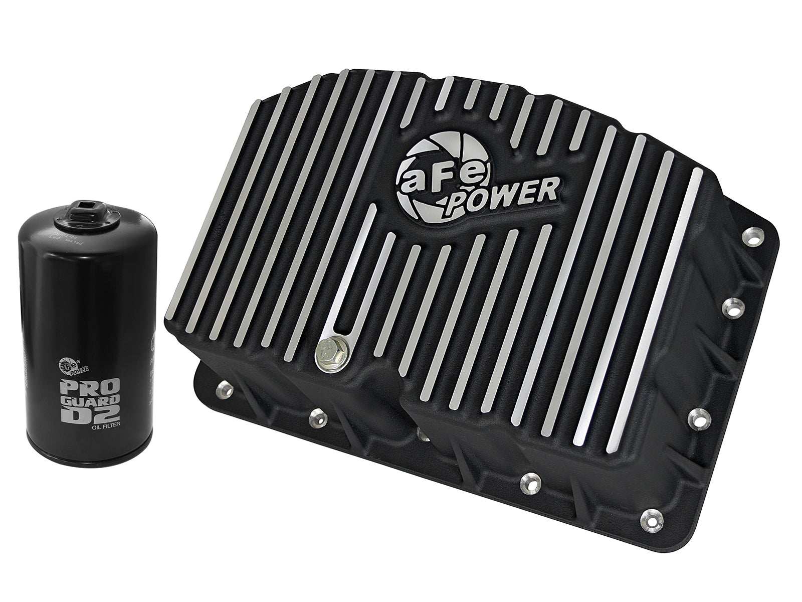 aFe Pro Series Engine Oil Pan Black w/ Machined Fins | Ford Powerstroke V8-6.7L (11-16) (46-70322)
