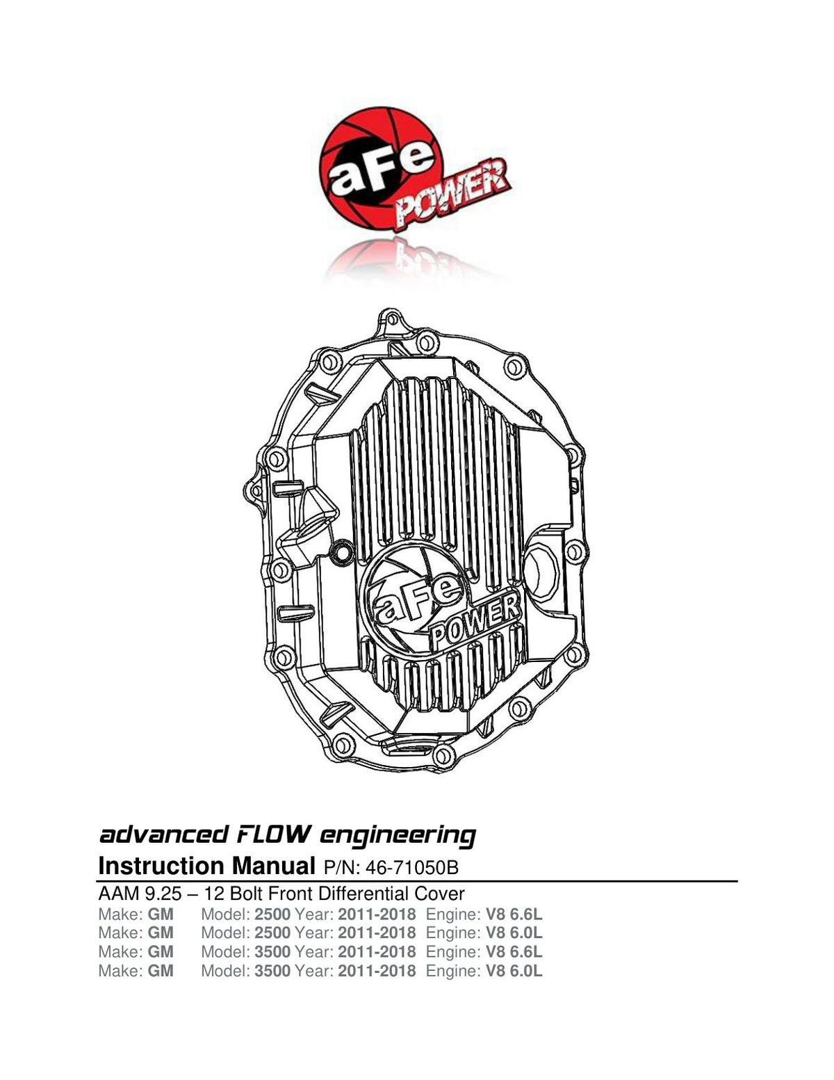 aFe Pro Series Front Differential Cover Black w/ Machined Fins | GM 2500-3500 (11-18) (46-71050B)