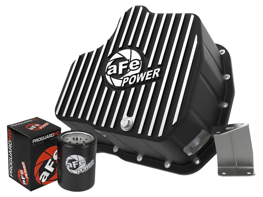 aFe Pro Series Engine Oil Pan Black w/ Machined Fins | GM Diesel Trucks V8-6.6L (01-10) (46-71070B)