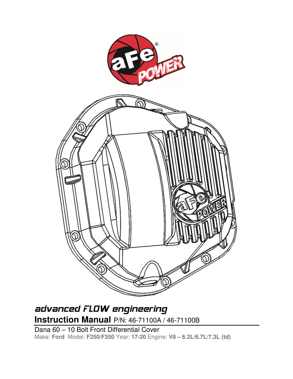 aFe Pro Series Dana 60 Front Diff Cover | Ford Trucks (17-20) (46-71100B)