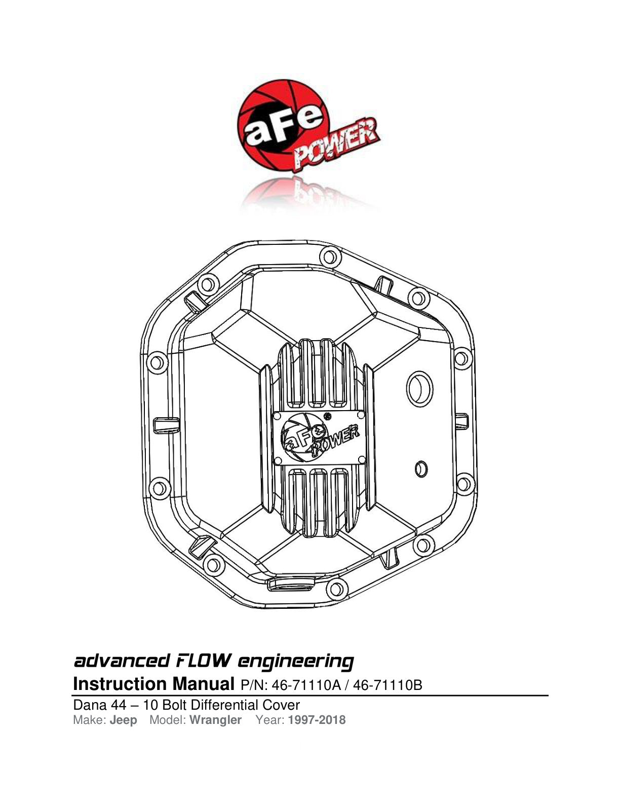 aFe Pro Series Dana 44 Rear Diff Cover Jeep Wrangler (97-18) (46-71110B)