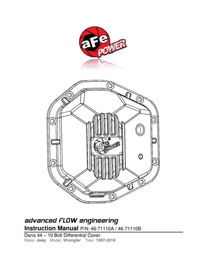 aFe Pro Series Dana 44 Rear Diff Cover Jeep Wrangler (97-18) (46-71110B)