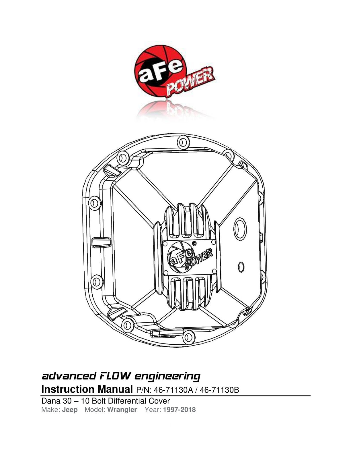 aFe Street Series Dana 30 Front Diff Cover Jeep TJ/JK (97-18) (46-71130A)